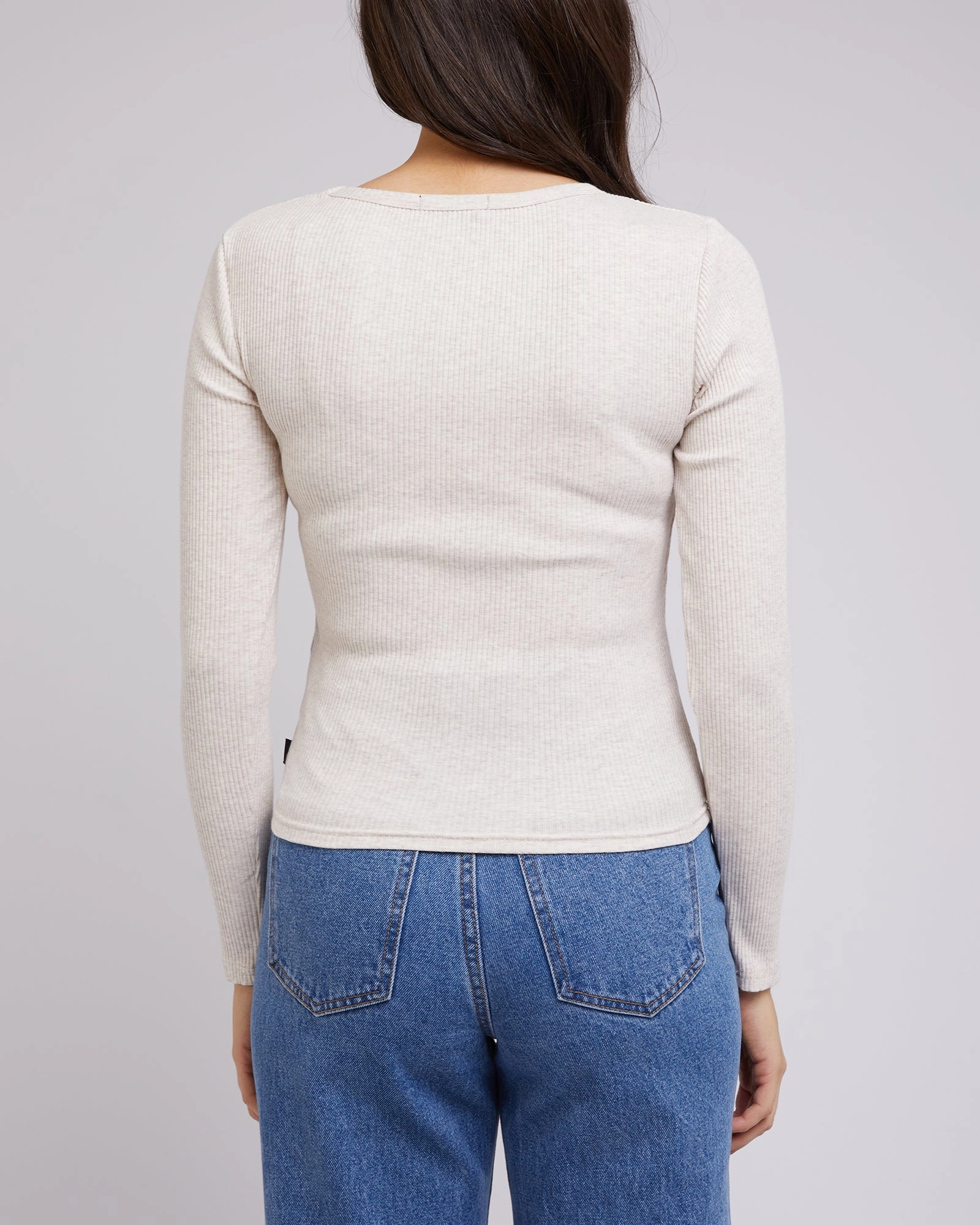 All About Eve Rib V Neck L/S Top Oatmeal