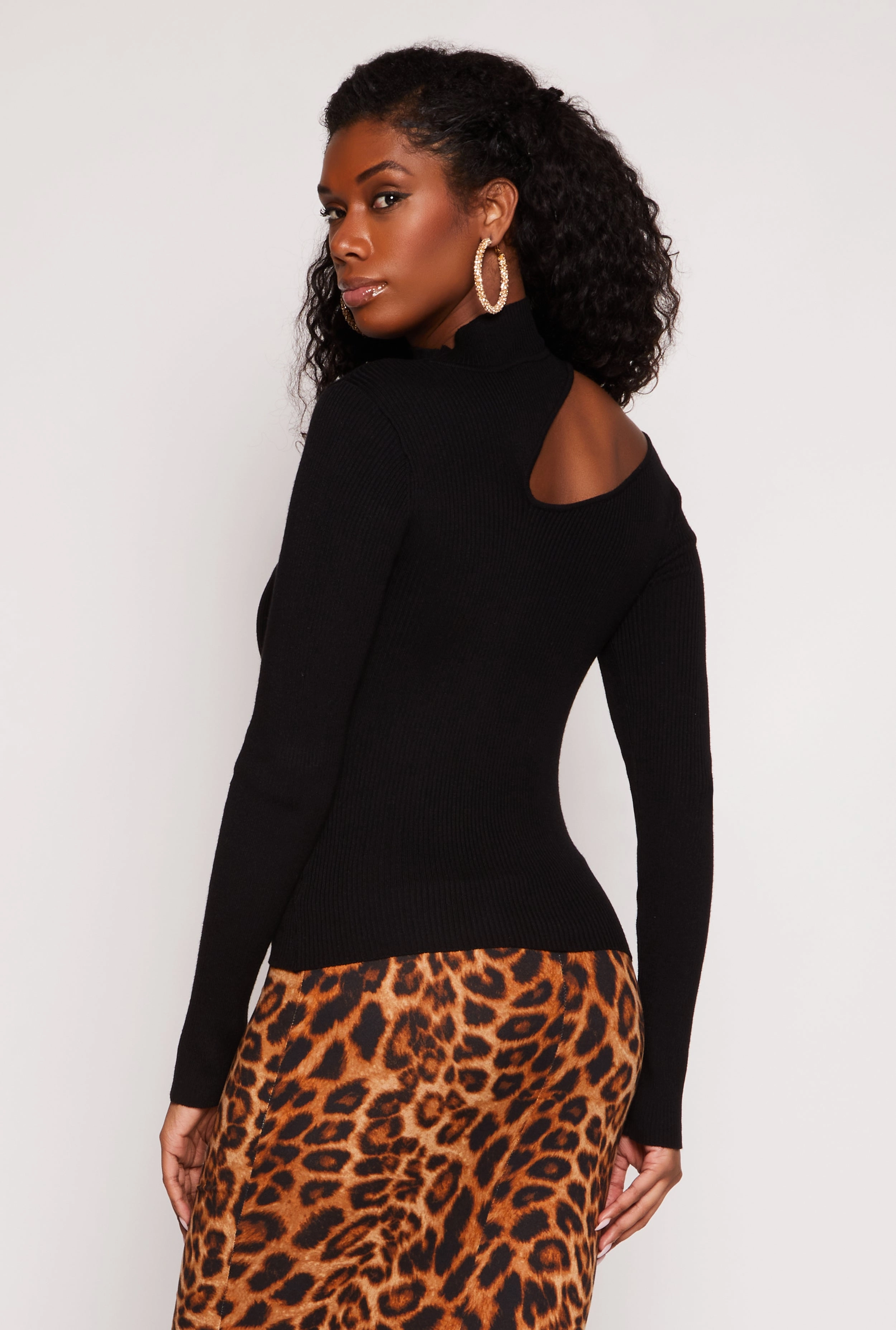 Asymmetrical Cut Out Mock Neck Sweater