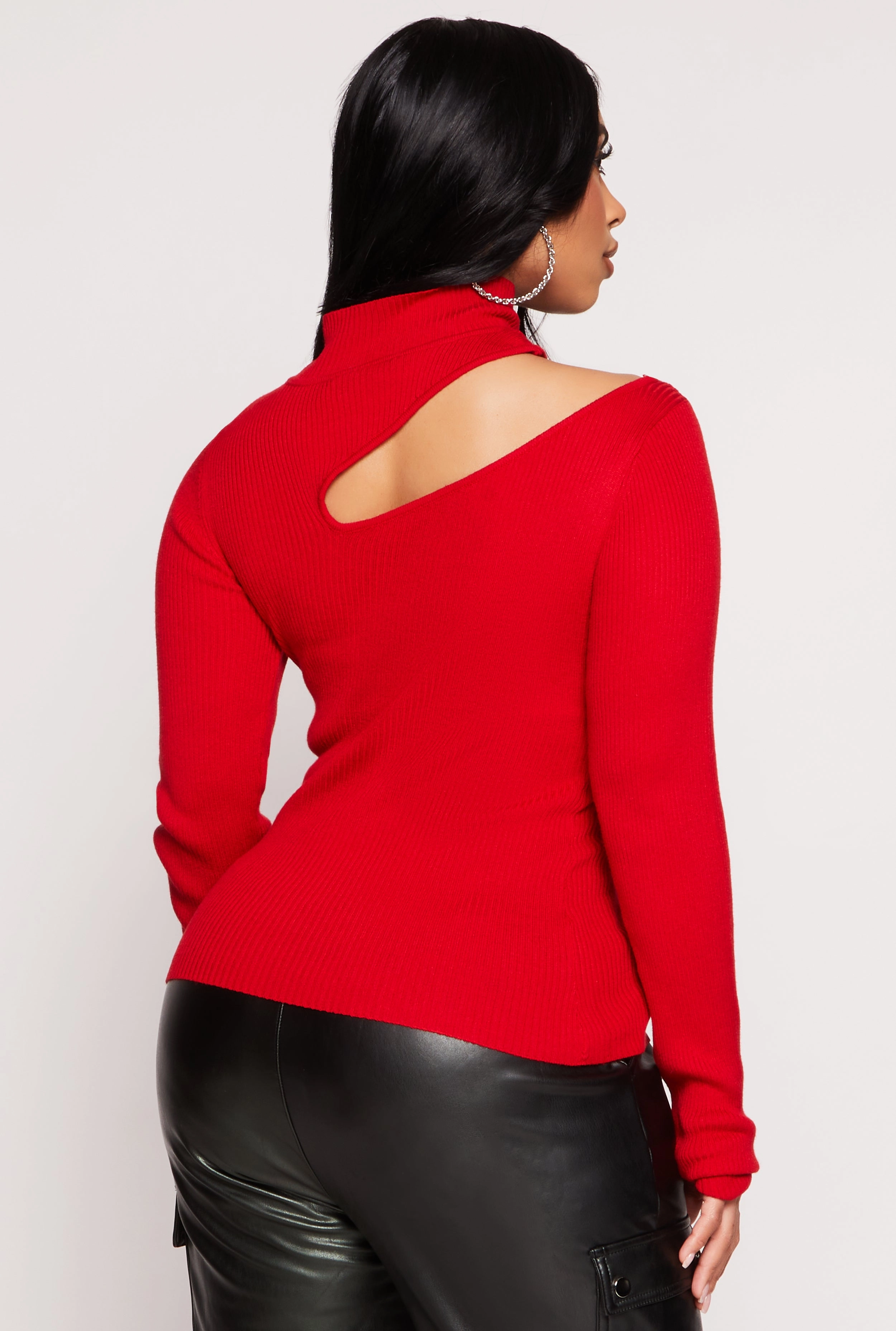 Asymmetrical Cut Out Mock Neck Sweater