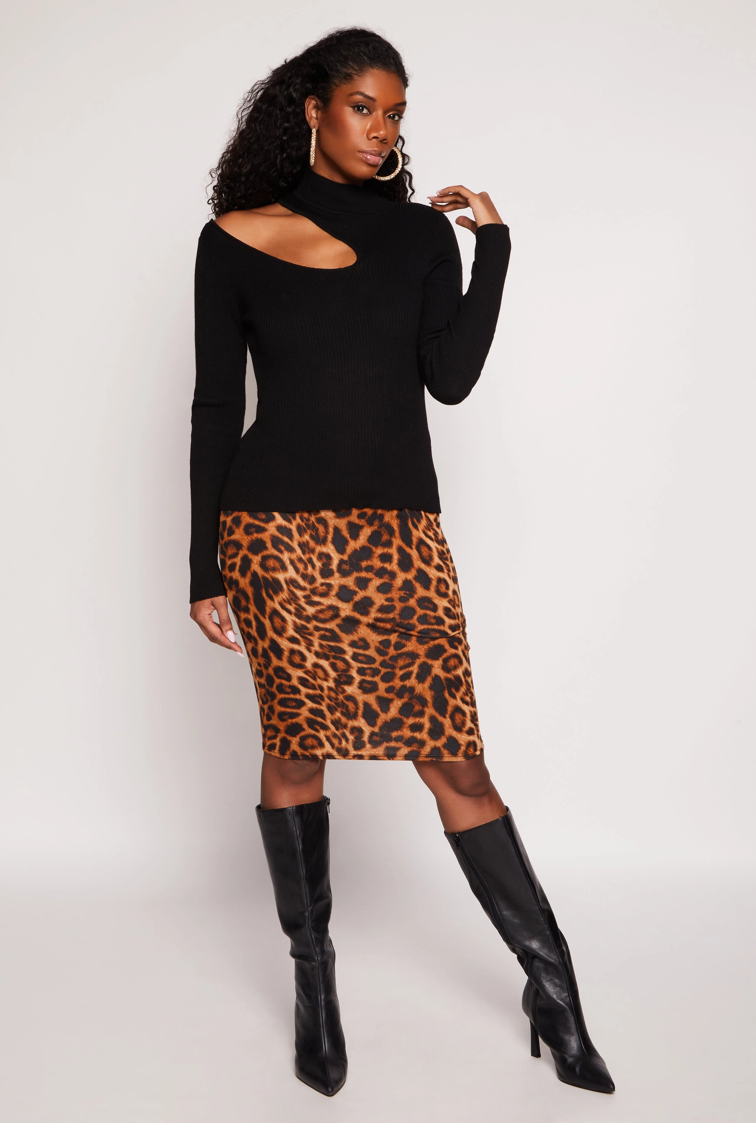 Asymmetrical Cut Out Mock Neck Sweater