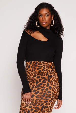 Asymmetrical Cut Out Mock Neck Sweater