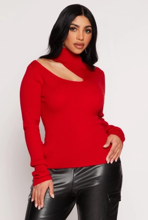 Asymmetrical Cut Out Mock Neck Sweater