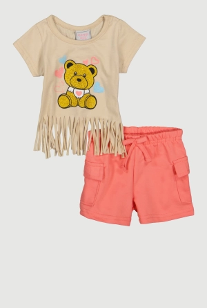 Baby Girls 12-24M Heart Bear Graphic Tee and Cargo Shorts