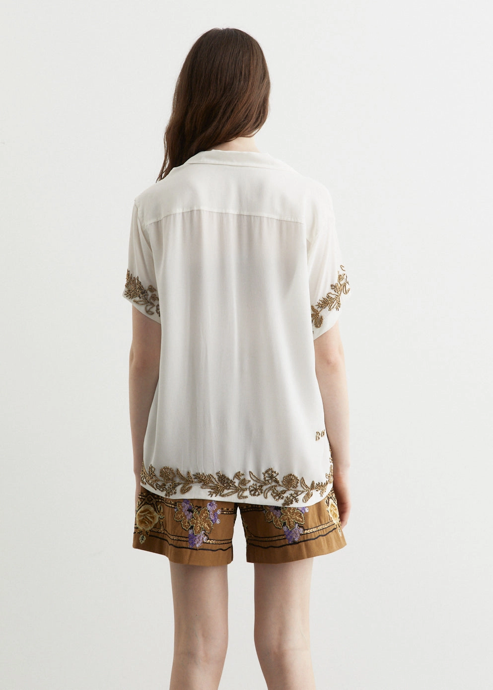 Beaded Wheat Flower Short-Sleeve Shirt