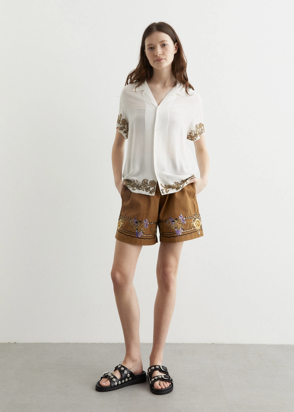 Beaded Wheat Flower Short-Sleeve Shirt