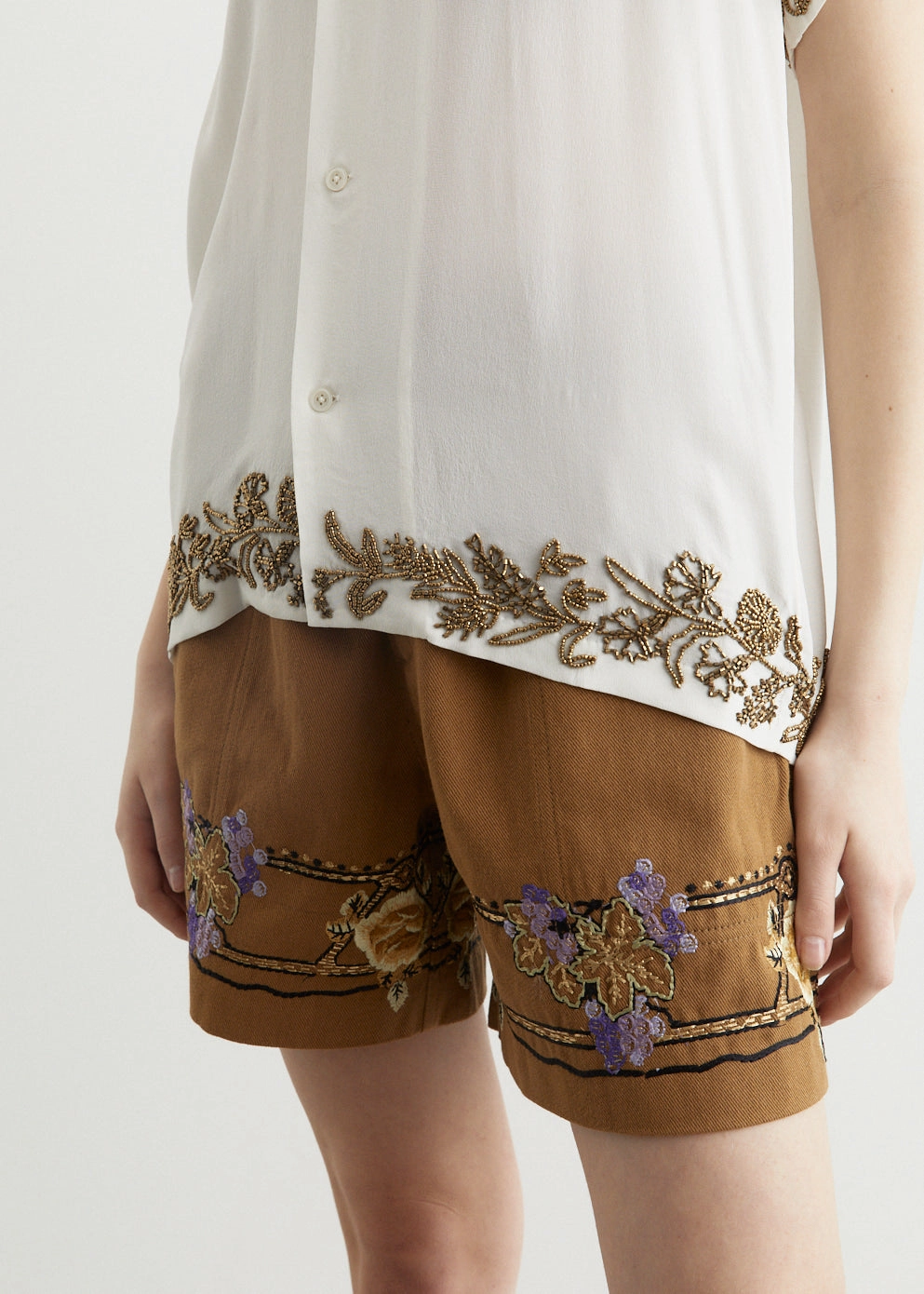 Beaded Wheat Flower Short-Sleeve Shirt