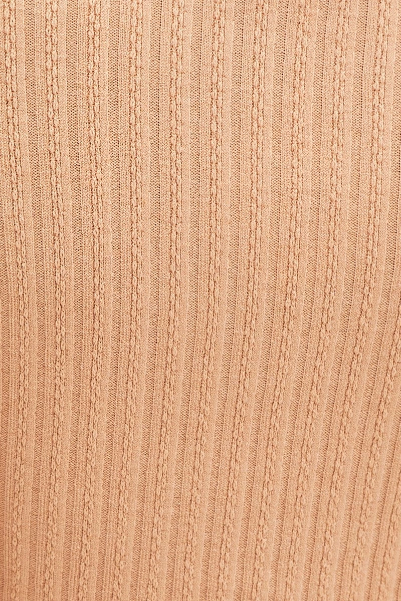 Beige Rib Top Long Sleeve