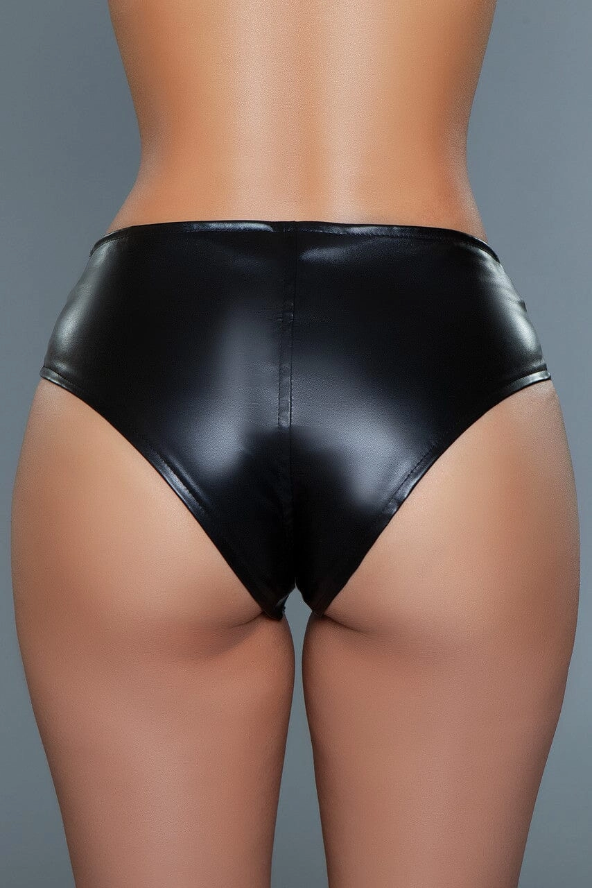 Black Low Rise Cheeky Leather Shorts