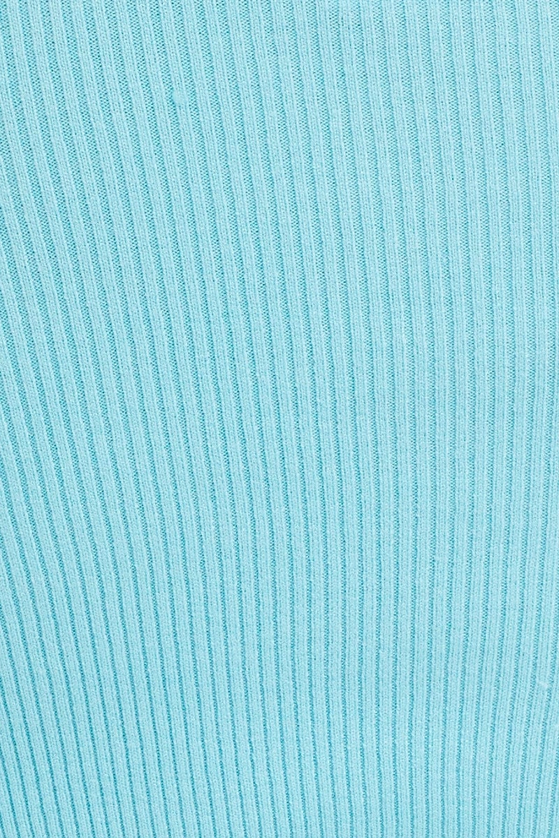 Blue Knit Top Long Sleeve Crop V-Neck