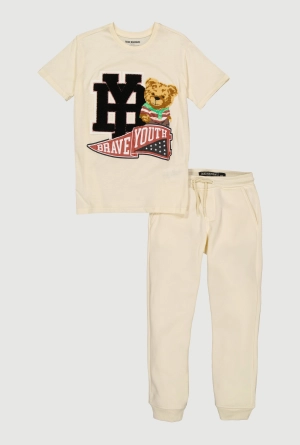 Boys Chenille Bear Graphic Tee and Sweatpants