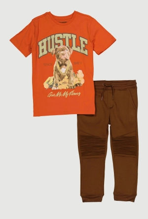 Boys Hustle Dog Graphic T Shirt and Moto Joggers