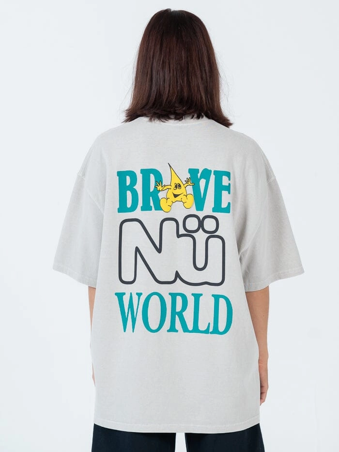 Brave Nu World Oversize Heavyweight Tee - Wash Grey Overdye
