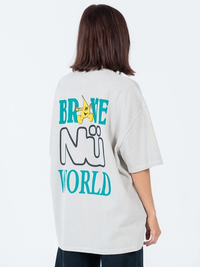 Brave Nu World Oversize Heavyweight Tee - Wash Grey Overdye