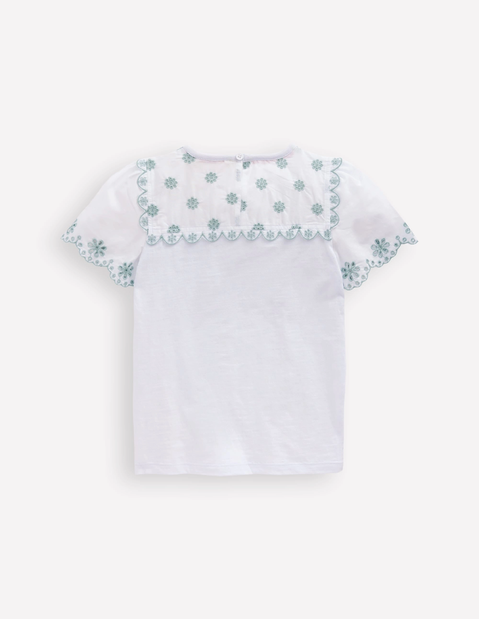 Broderie Sleeve Tee-White
