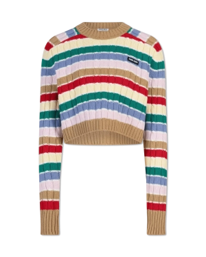 Cashmere Striped F5 Crop Top Sweater