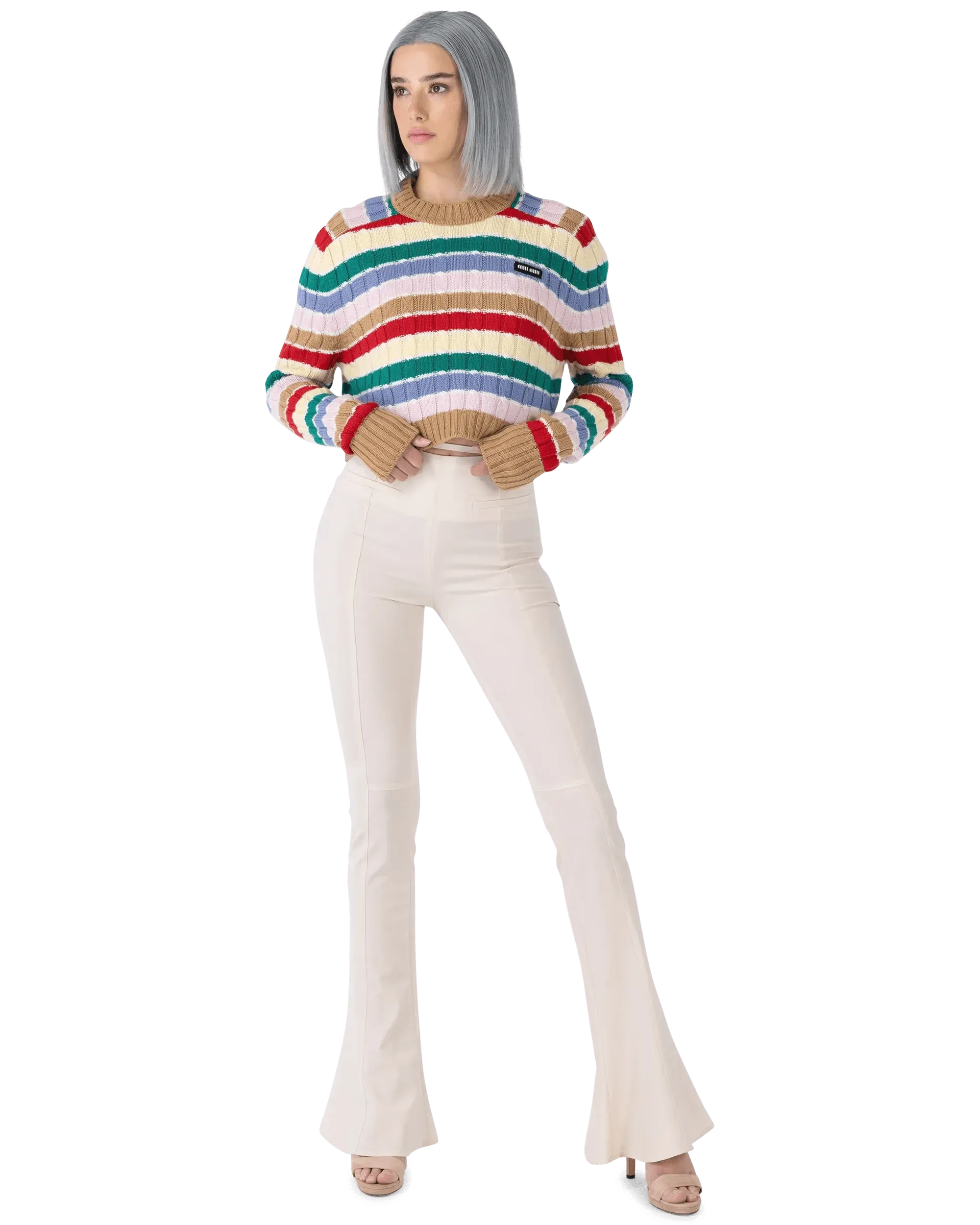 Cashmere Striped F5 Crop Top Sweater