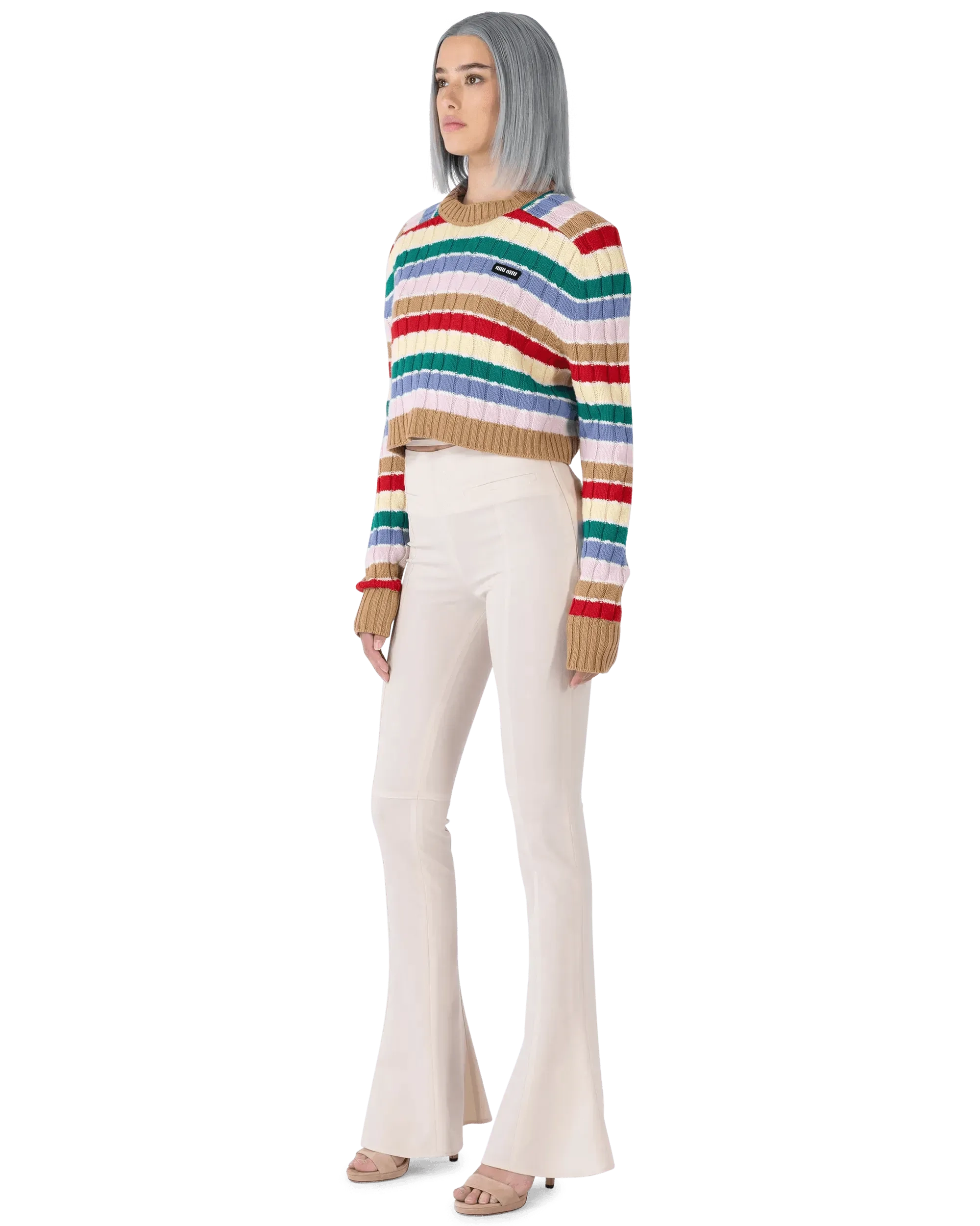 Cashmere Striped F5 Crop Top Sweater