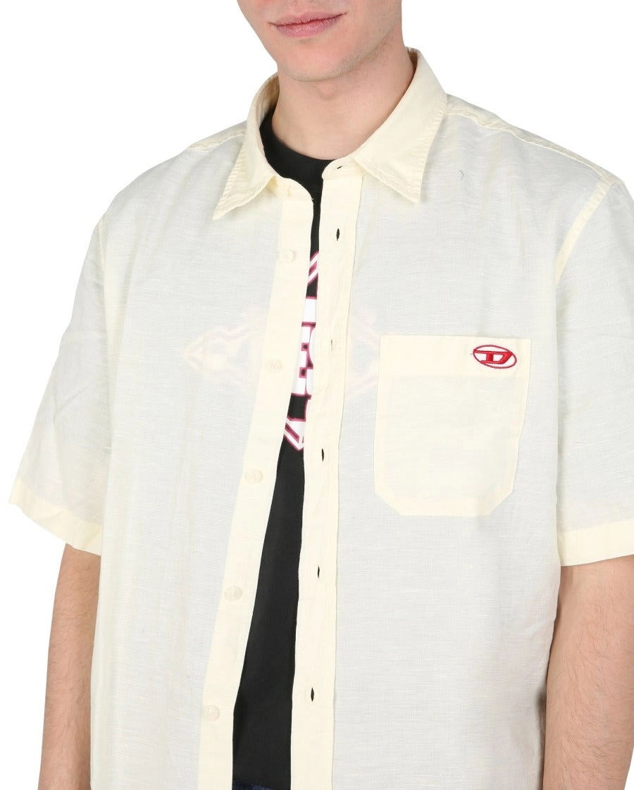 Diesel S-Umbe Logo Embroidered Button-Up Shirt