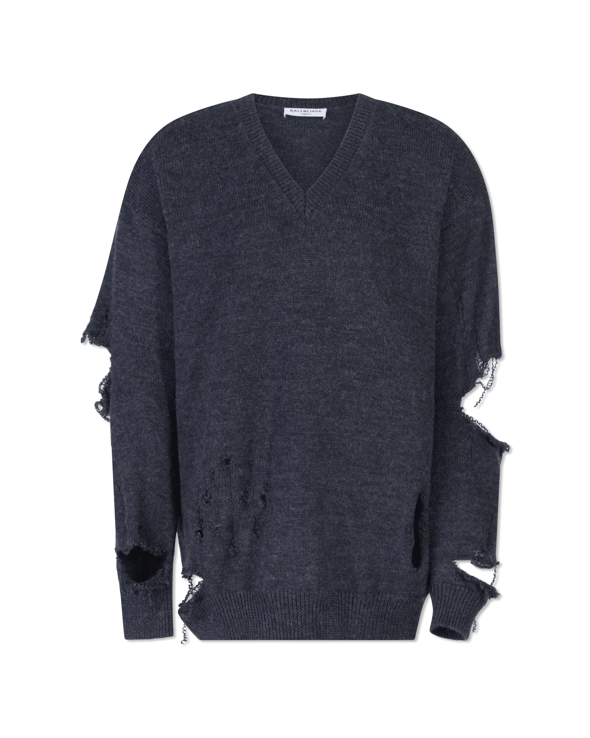 Distressed Wool V-Neck Sweater