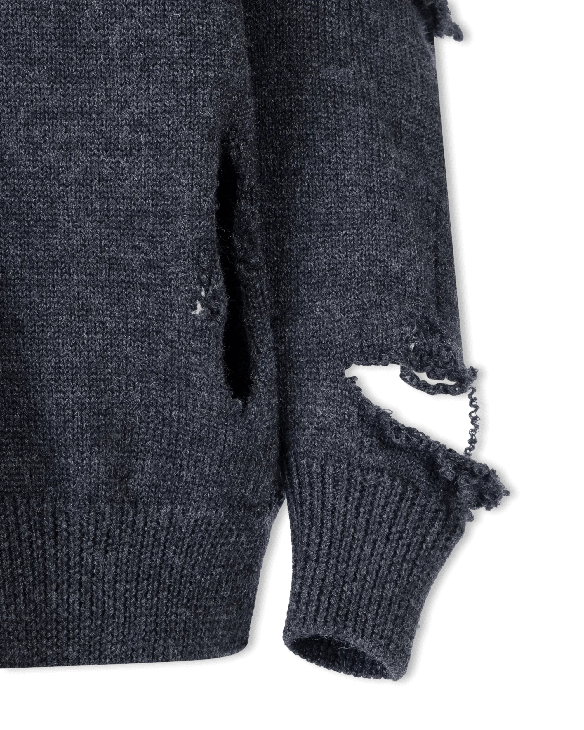 Distressed Wool V-Neck Sweater