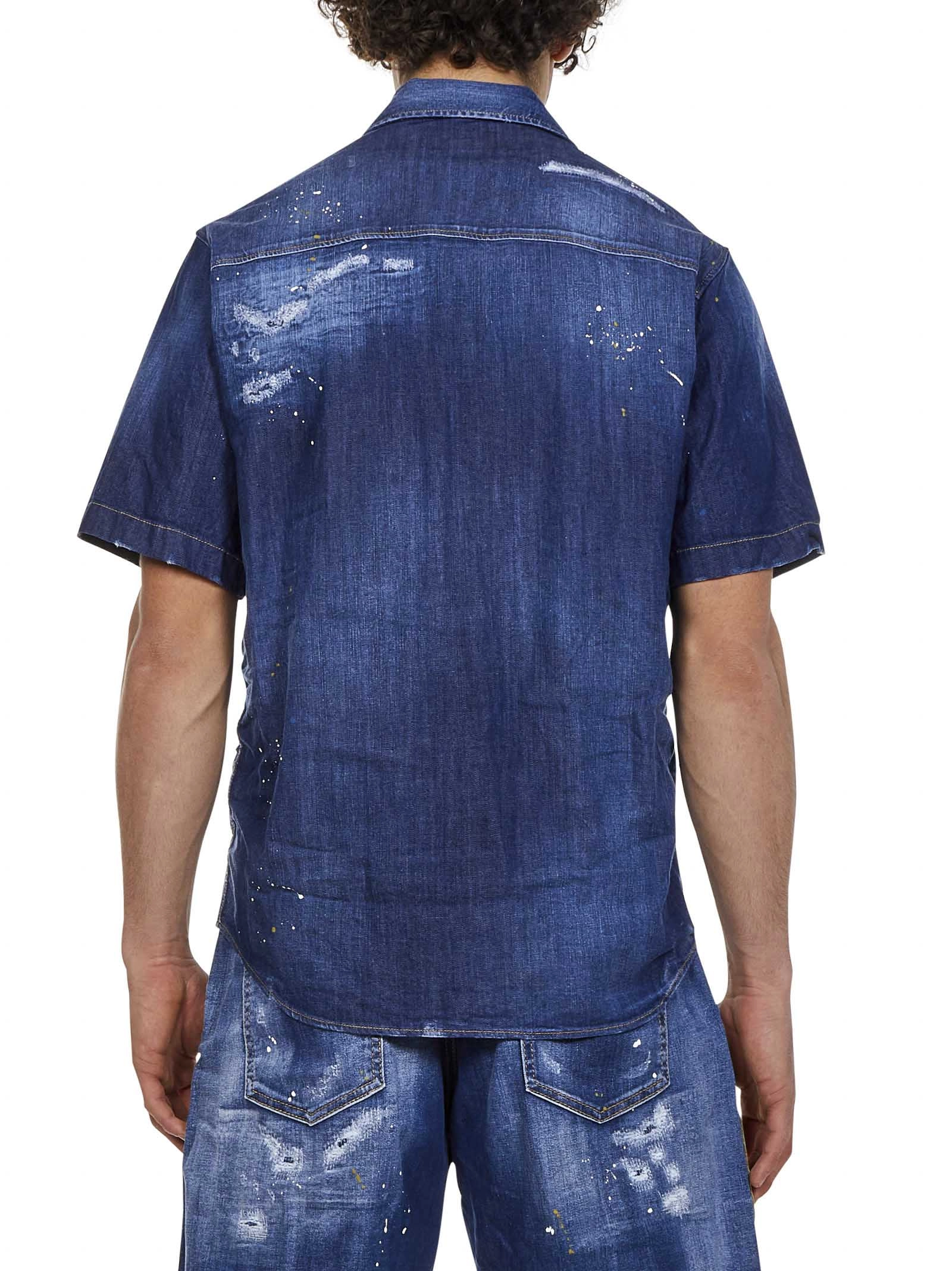 Dsquared2 Short-Sleeved Distressed Denim Shirt