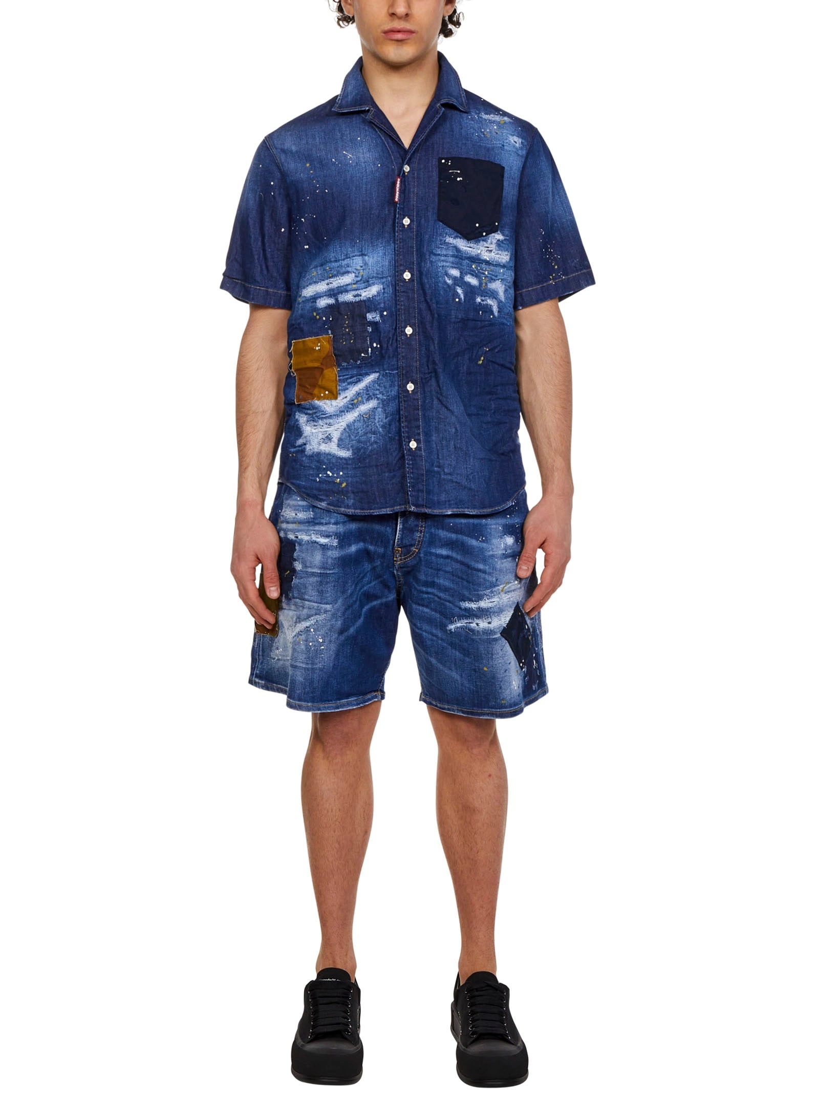Dsquared2 Short-Sleeved Distressed Denim Shirt