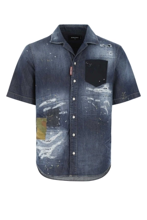 Dsquared2 Short-Sleeved Distressed Denim Shirt