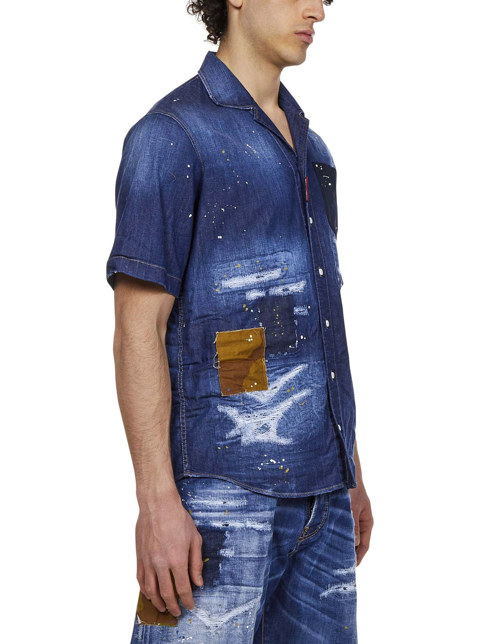 Dsquared2 Short-Sleeved Distressed Denim Shirt