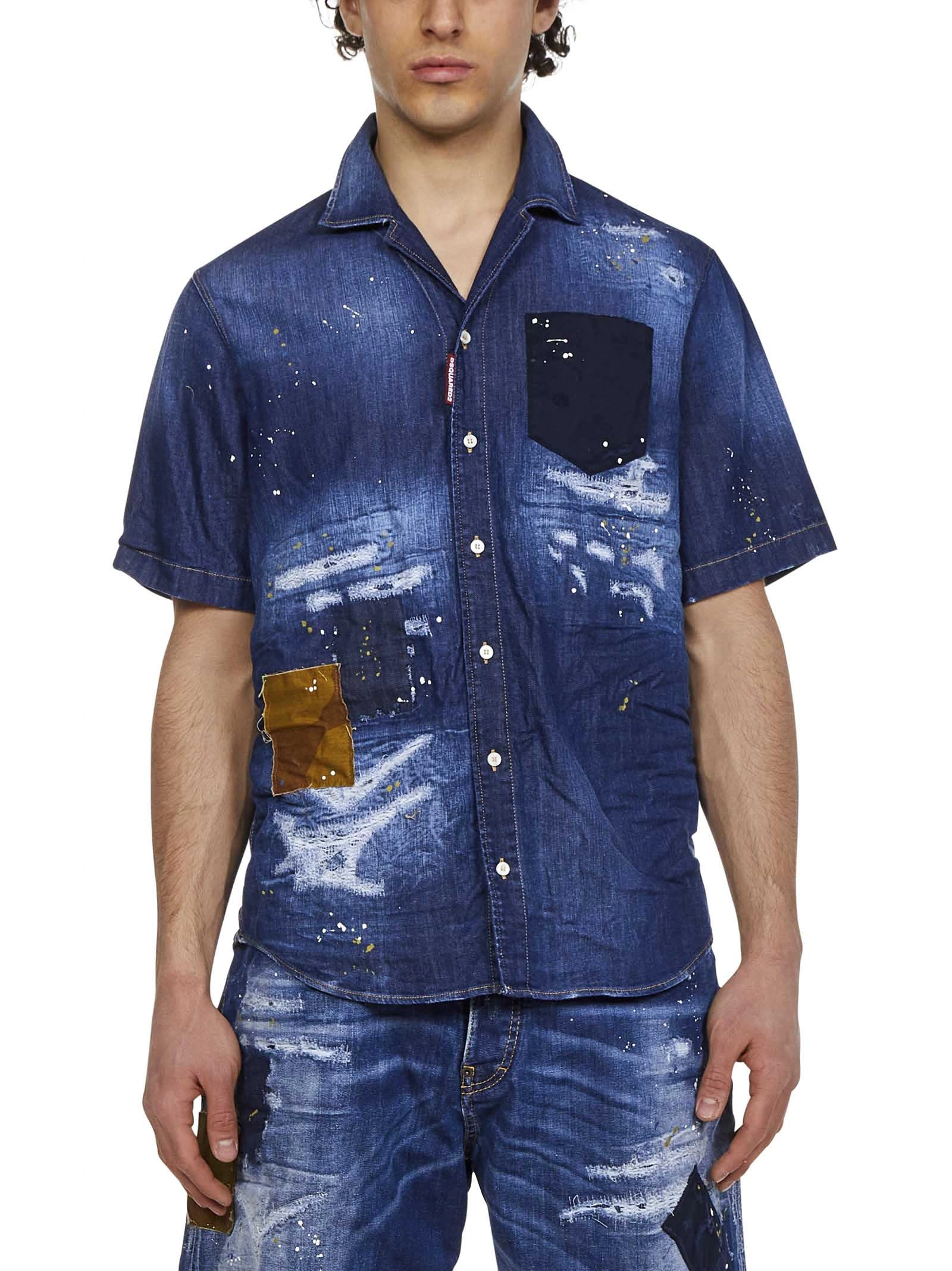 Dsquared2 Short-Sleeved Distressed Denim Shirt