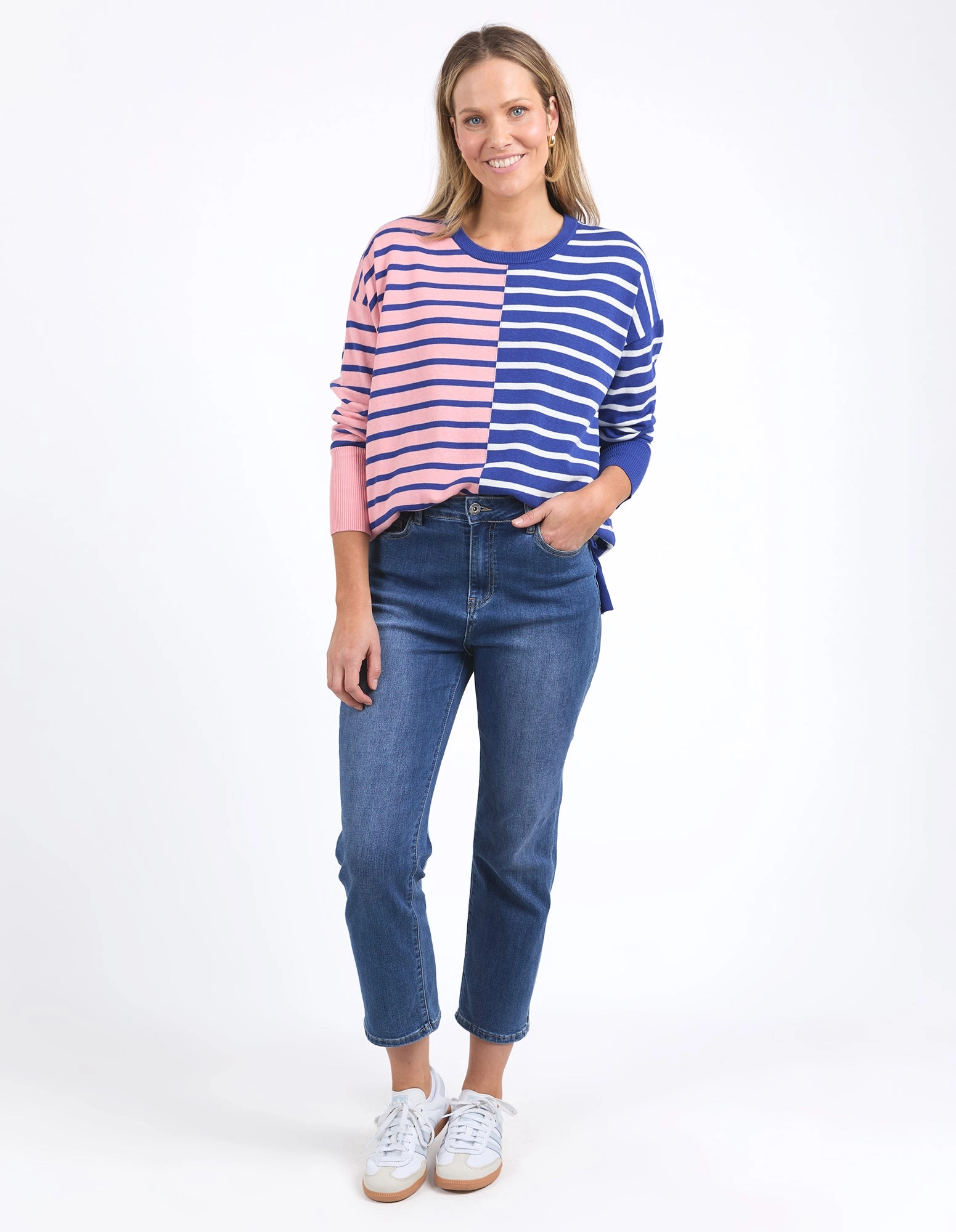 Elm Louise Spliced Knit Deep Blue/Pink Blush