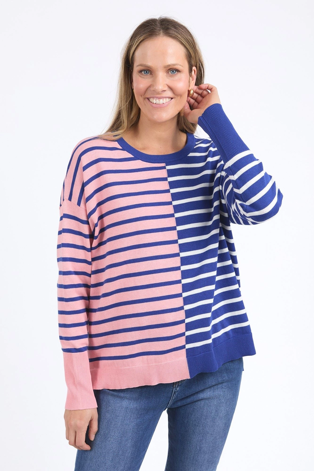Elm Louise Spliced Knit Deep Blue/Pink Blush