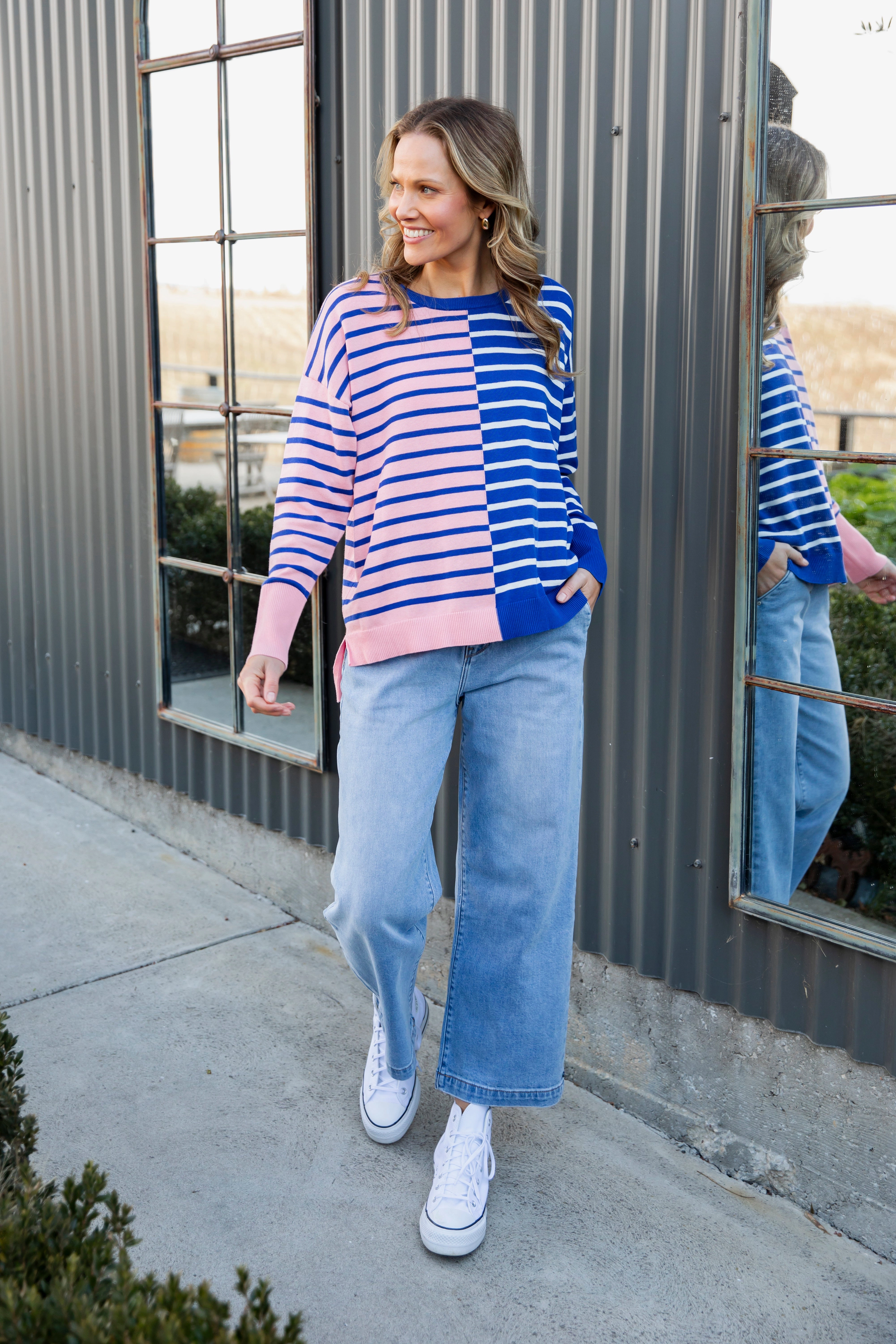 Elm Louise Spliced Knit Deep Blue/Pink Blush