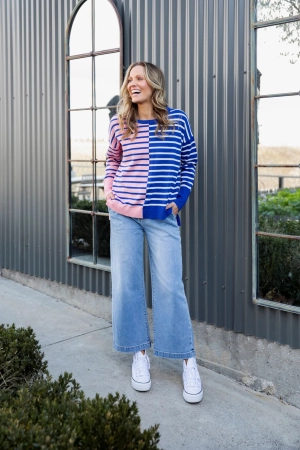 Elm Louise Spliced Knit Deep Blue/Pink Blush
