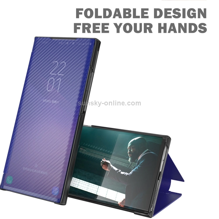 For Samsung Galaxy Note20 Carbon Fiber Texture View Time Horizontal Flip Leather Case with Holder