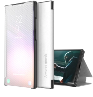 For Samsung Galaxy Note20 Carbon Fiber Texture View Time Horizontal Flip Leather Case with Holder