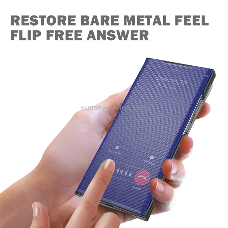 For Samsung Galaxy Note20 Carbon Fiber Texture View Time Horizontal Flip Leather Case with Holder