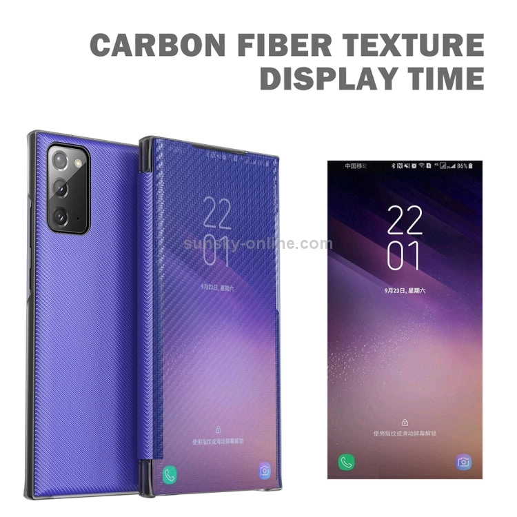 For Samsung Galaxy Note20 Carbon Fiber Texture View Time Horizontal Flip Leather Case with Holder