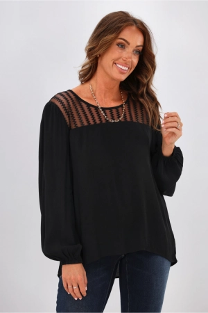 Gloss by Shine On Frankie Zig Zag Mesh Blouse Black