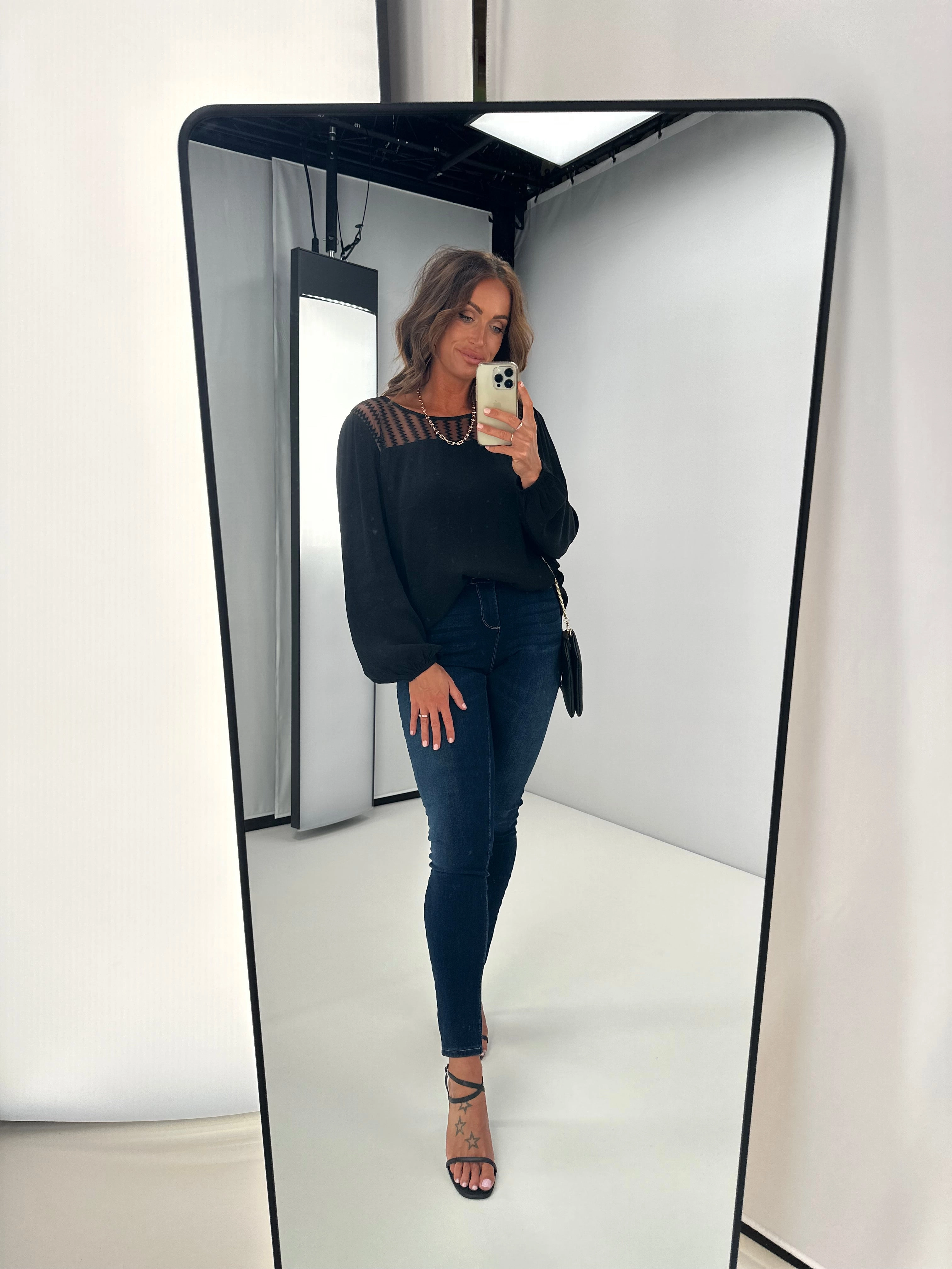 Gloss by Shine On Frankie Zig Zag Mesh Blouse Black