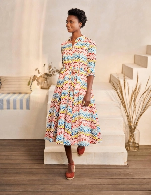 Kitty Midi Shirt Dress-Ivory, Multi Rainbow Leopard