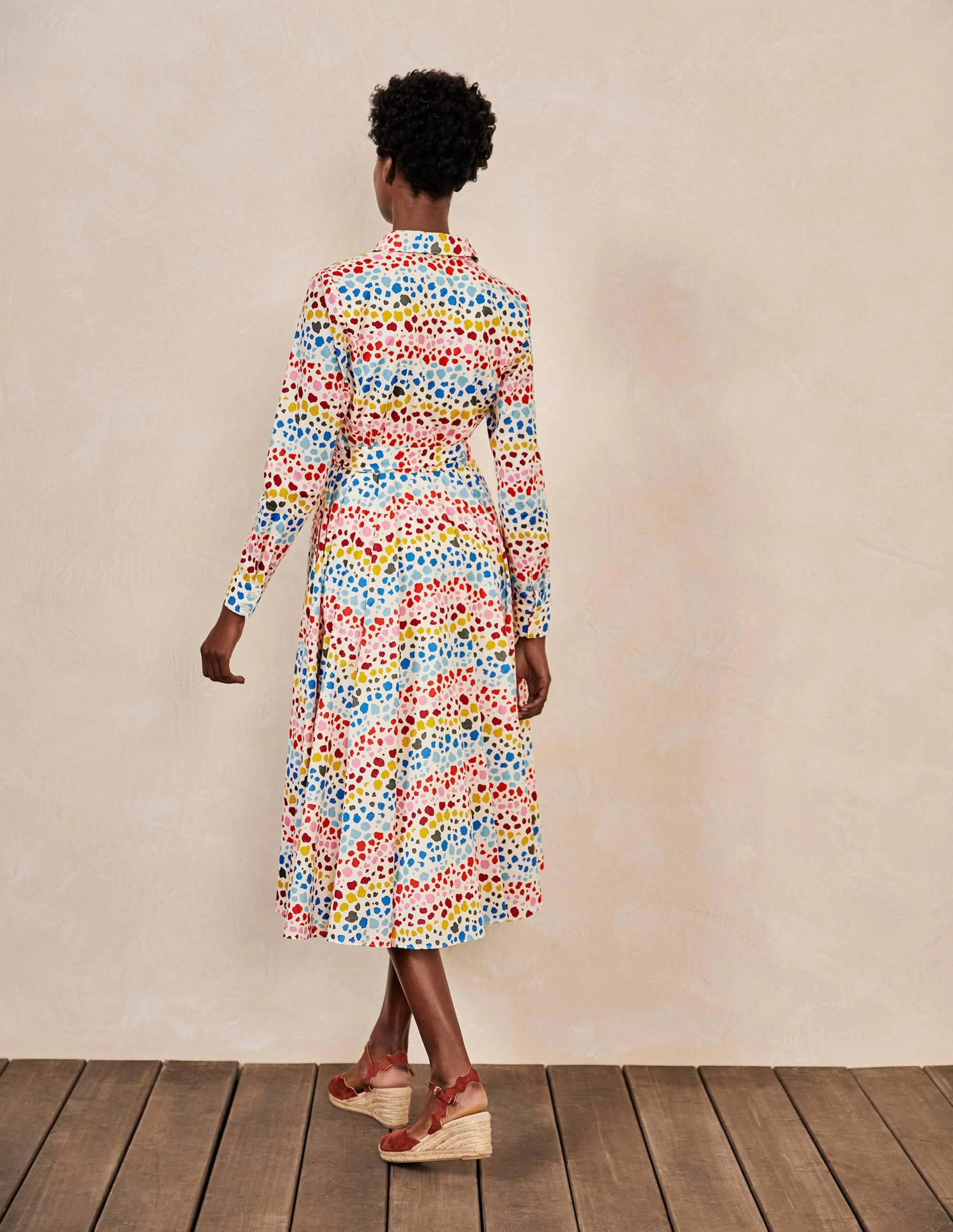 Kitty Midi Shirt Dress-Ivory, Multi Rainbow Leopard