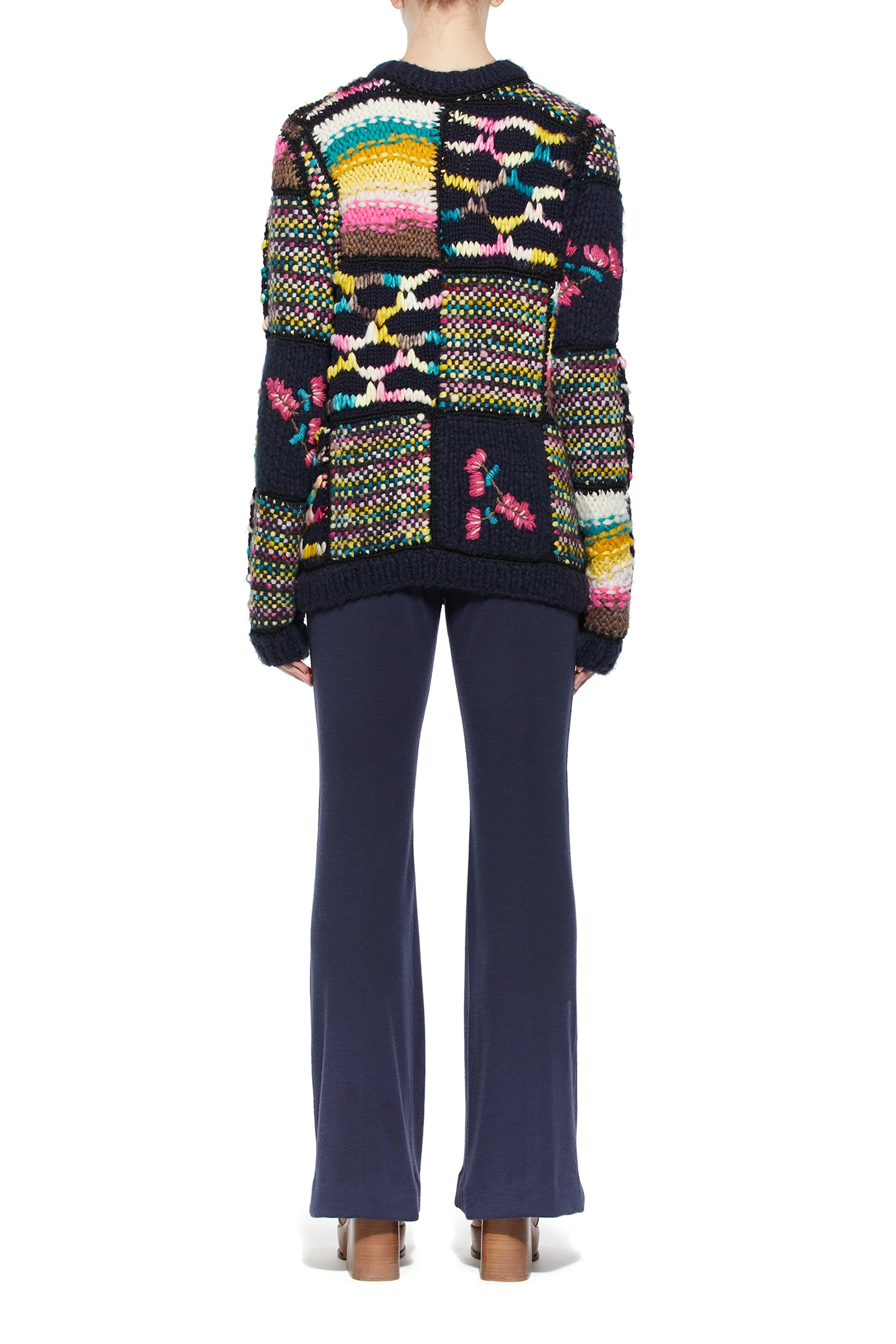Lawrence Patchwork Knit Sweater in Dark Navy Multi Welfat Cashmere