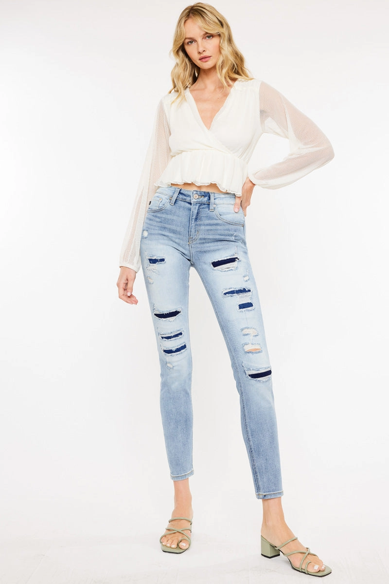 Natasha High Rise Patched Super Skinny Jeans