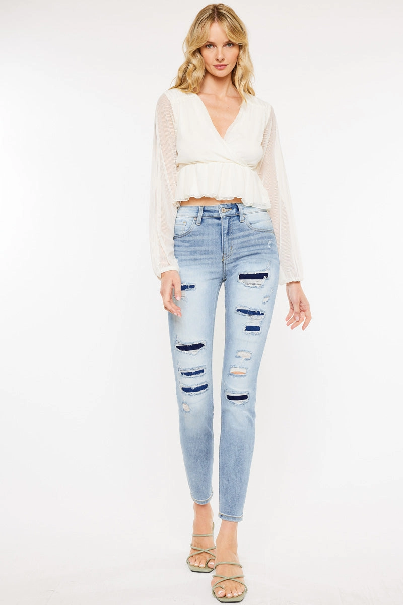 Natasha High Rise Patched Super Skinny Jeans