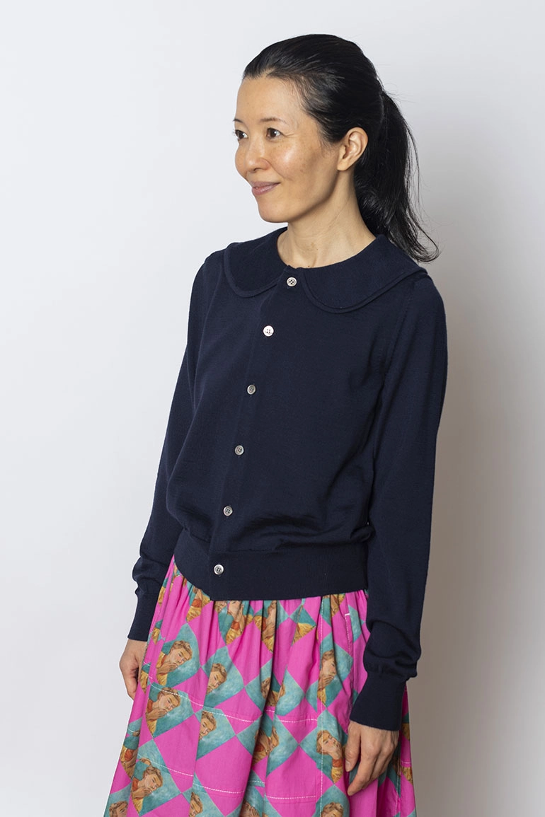 Peter Pan Collar Cardigan - Navy