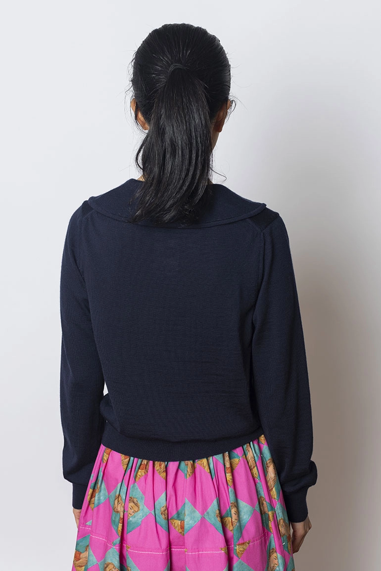 Peter Pan Collar Cardigan - Navy