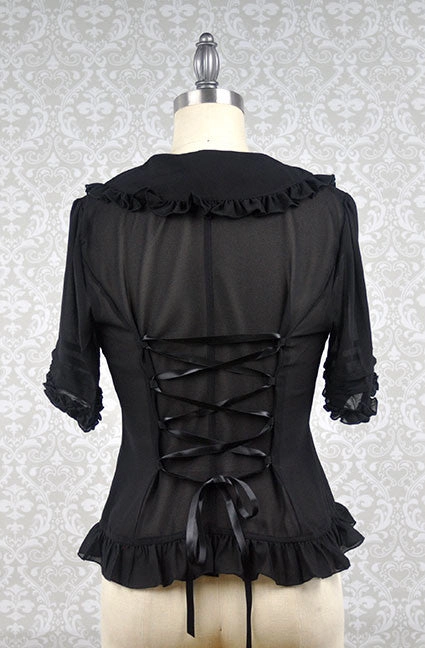 Peter Pan Collar Short Sleeve Blouse in Black (Multiple Sizes)