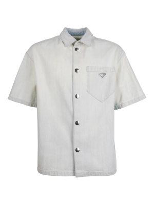 Prada Distressed Short-Sleeved Denim Shirt