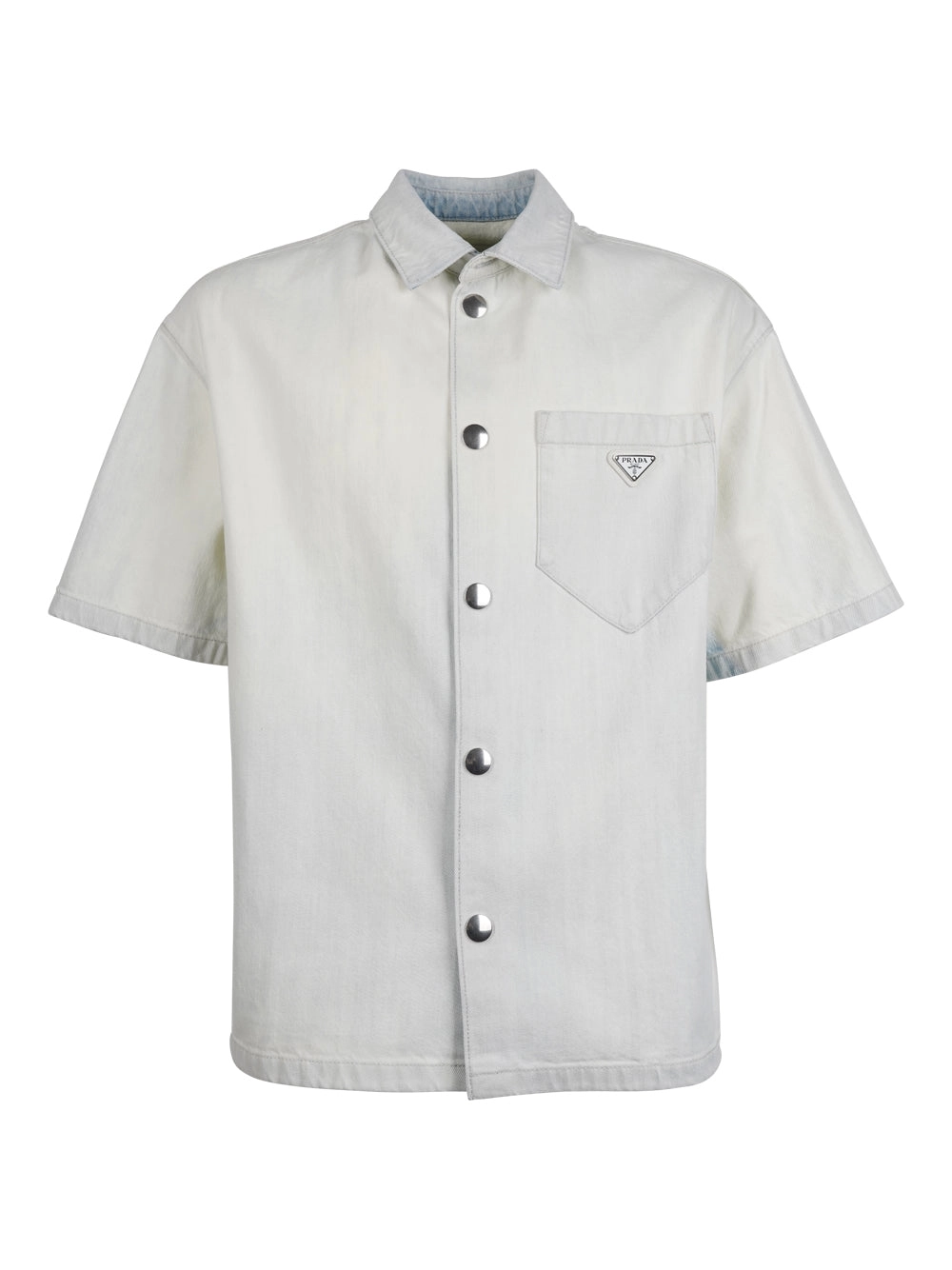 Prada Distressed Short-Sleeved Denim Shirt