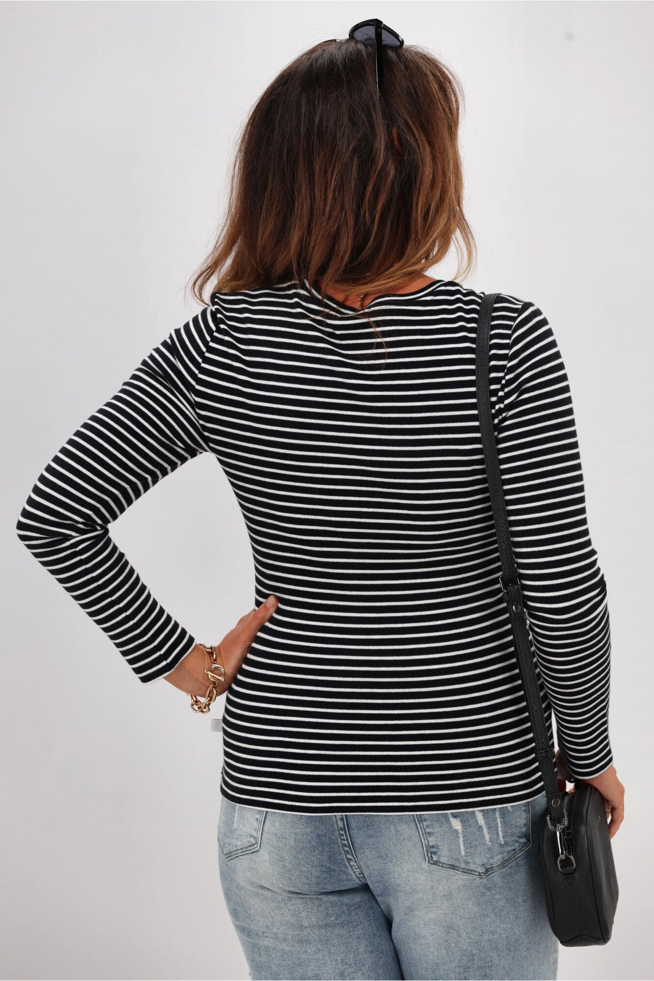 Shine On Essentials Stripe Rib Long Sleeve Black and White